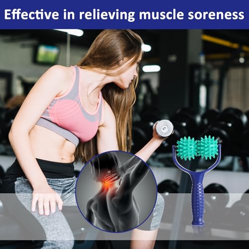 Spiky Massage Balls Rollers with Dual Ball Design, Manual Massage Stick with Ergonomic Handle, Lightweight and Portable Point Muscle Massages Tool Pain Relief for Back Neck Shoulder Leg - color: Green
