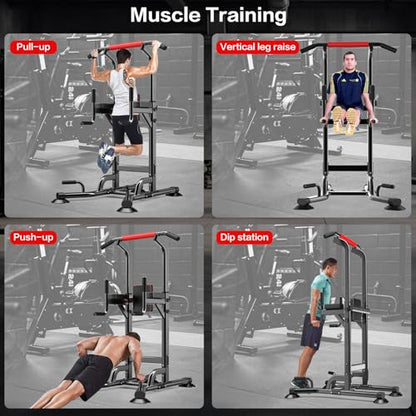 Power Tower Height Adjustable 59”-90” Dip Station Pull Up Bar Multi-Function for Home Gym Fitness Workout Exercise Equipment Strength Training