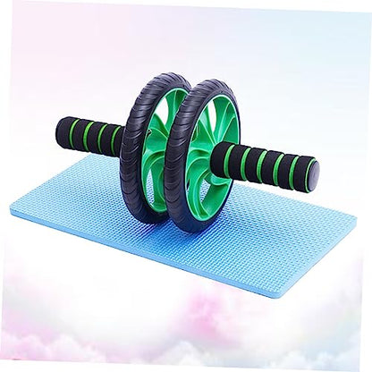 Dual-wheel Abdominal Roller Knee Pad Device for Muscle Building and Endurance Training Green