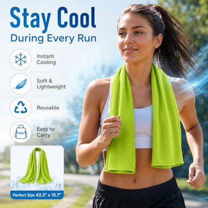 Large Cooling Towel for Neck and Face, 43.3 x 15.7 in, Lime Green - color: Green
