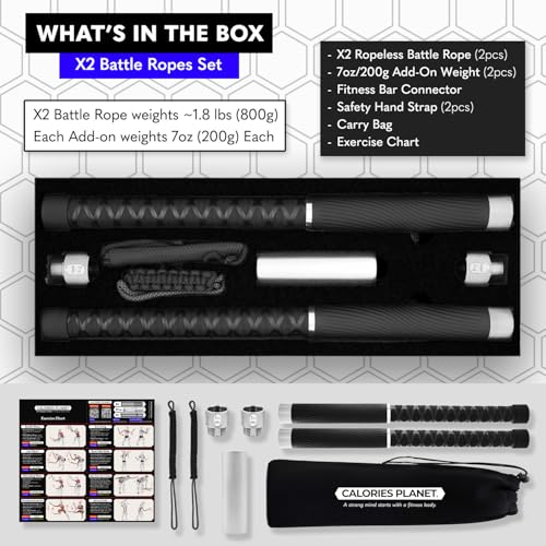 X2 Ropeless Battle Ropes Adjustable Weight, Convertible to Fitness Bar - color: Pure Black