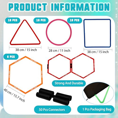 4 Set Hopscotch Ring Game with Connectors Obstacle Course Outdoor Indoor for Kids Fun Squares Round Triangular Hexagonal Agility Training Rings Playground for Girls Boys