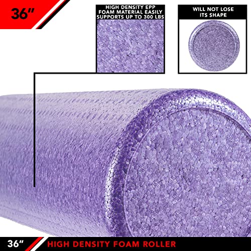 JFIT High Density Foam Roller – EPP Deep Tissue Massage Roller for Muscle Recovery, Myofascial Release & Stretching - color: Solid Purple, size: 36-Inch
