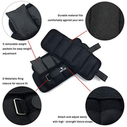 Adjustable Ankle Weights for Women Men Kids, Wrist Weight Set 1-5/11 lbs(1 Pair) with Removable Weight for Jogging, Walking, Gymnastic, Workout