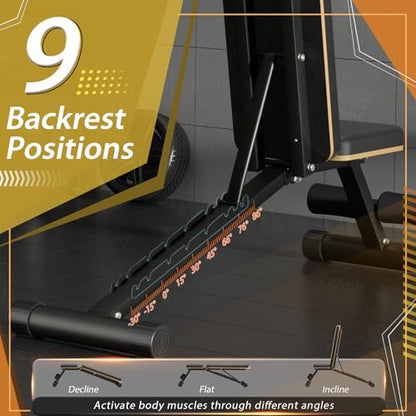 Adjustable Weight Bench - Heavy-Duty Foldable Workout Bench for Home Gym, 660 LBS Capacity, Incline & Decline, Multi-Position Strength Training Bench, Compact Storage