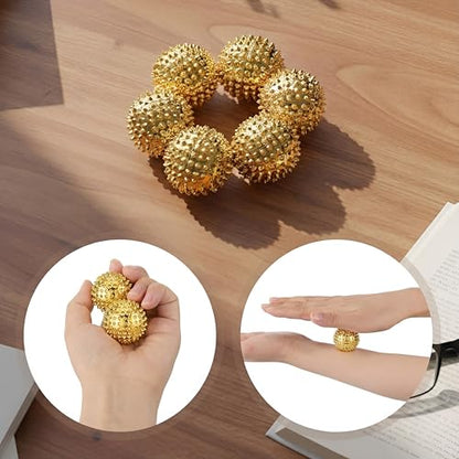 6 Pcs Magnetic Massage Ball for Adults Spiky Massage Ball for Hand Exercise, Pain Pressure and Stress Relief Gifts for Stocking Stuffers(Gold)