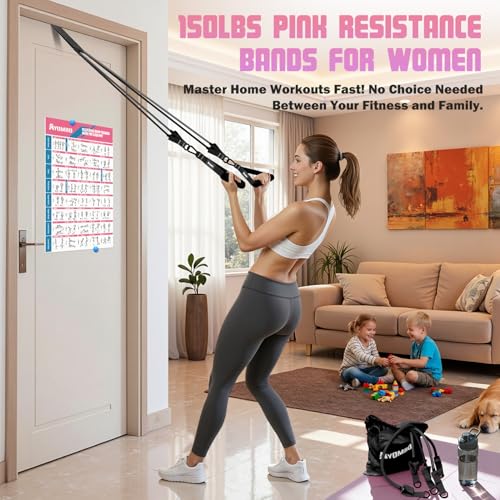 Resistance Bands with Handles for Women, 150LBS Exercise Bands Set for Physical Therapy Yoga Pilates, 5 Level Workout Bands for Working Out with Door Anchor, Home Gym Fitness Equipment