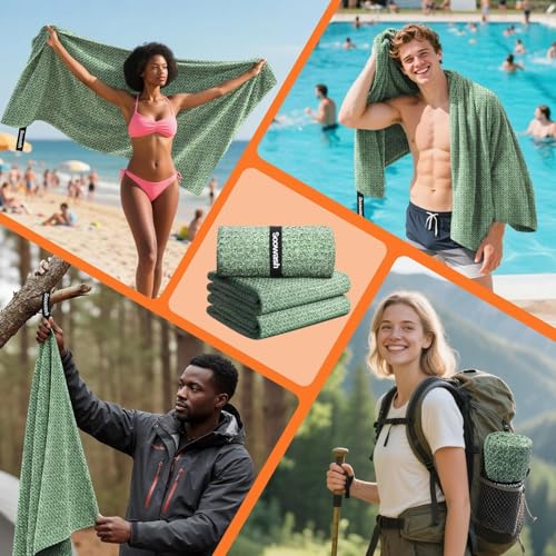 Microfiber Sweat Towel, Quick Dry Negative Ions 3 Pack 27x55 in - color: Green, size: 27 inch X 55 inch