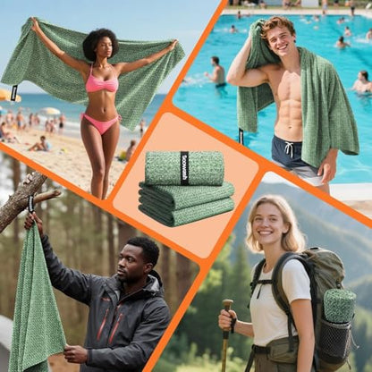 Microfiber Sweat Towel, Quick Dry Negative Ions 3 Pack 27x55 in - color: Green, size: 27 inch X 55 inch