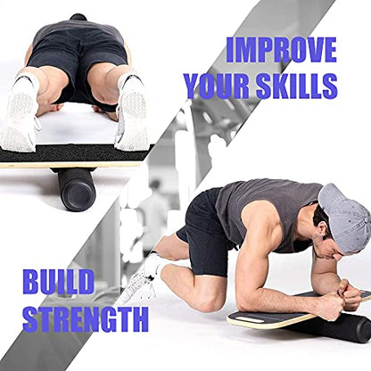 Balance Board, Stability Core Trainer, Training Board for Exercise, Fitness, Non-Slip Deck and Roller, with Adjustable Stoppers