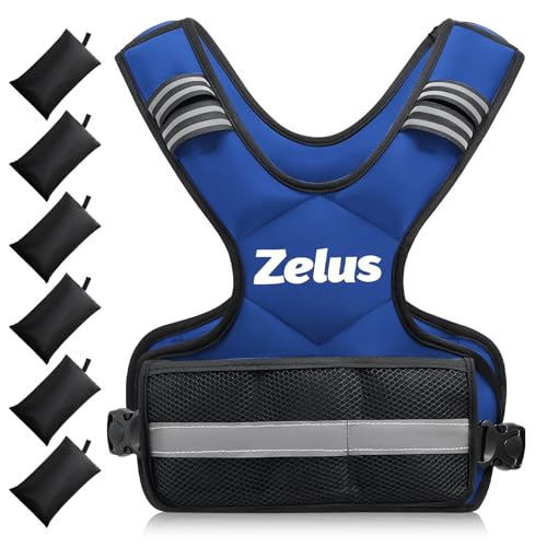 ZELUS Weighted Vest for Men and Women | 4-10lb/11-20lb/20-32lb Vest with 6 Ironsand Weights for Home Workouts | Adjustable Body Weight Vest Exercise Set for Cardio and Strength Training - color: Blue, size: 4-10 lb.