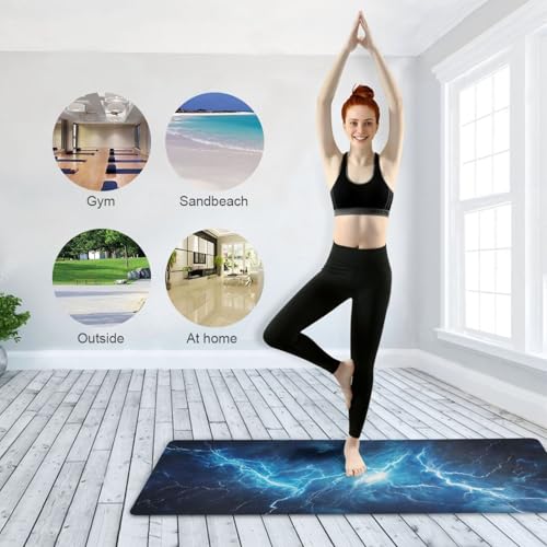Kigai Travel Yoga Mat 71" x 24" Non Slip Natural Rubber Foldable Exercise Mat Ultra Thin 1.5mm Lightweight for Fitness, Pilates & Home Workout, Blue Lightning