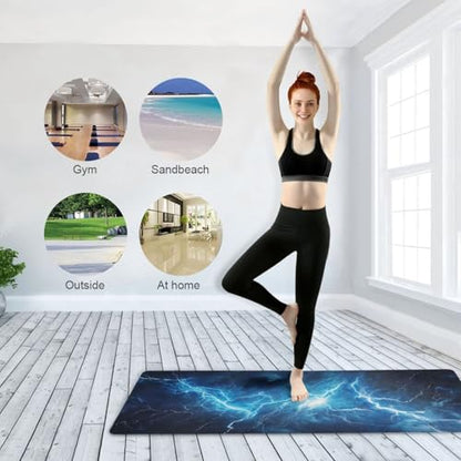 Kigai Travel Yoga Mat 71" x 24" Non Slip Natural Rubber Foldable Exercise Mat Ultra Thin 1.5mm Lightweight for Fitness, Pilates & Home Workout, Blue Lightning