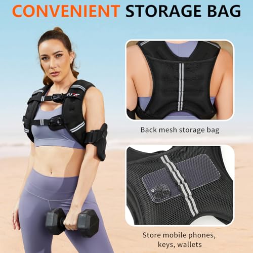 FUFF Weighted Vest Woman, 12 LB Womens Weight Vest for Walking, Strength Training Weight Vests for Female Men, Reflective Stripe Fitness Body Vest for Workout Running Jogging (Black)