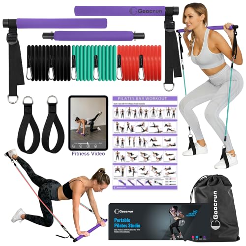 Portable Pilates Bar Kit with Resistance Bands for Men and Women - 3 Set Exercise Resistance Bands - Multifunctional Home Gym - Supports Full-Body Workouts – with Fitness Poster and Video - color: 15.20.30 LBS - Purple, size: Basic-Level
