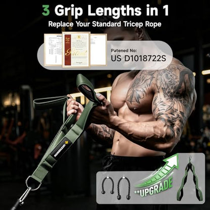 MANUEKLEAR 3 Grip Lengths in 1 Tricep Rope Cable Attachment with Ergonomic Handles, Greater ROM for Tricep Push Down Attachment Professional Gym Rope for Overhead Extension - color: Green