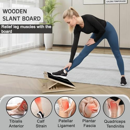 Calf Stretcher Slant Board for Stretching, Squat Wedge & Rehab, 300 Lbs. Capacity, Wooden Calf Stretch Board with Adjustable Incline, Non-Slip Surface for Ankle, Knee and Leg Exercises