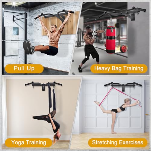 Kipika 48" Ceiling Mounted Pull Up Bar, Heavy Duty Multi-Grip Chin Up Bar,Mounted Pullup Bar, Adjustable Height, Pull Up Bands for Chin Ups & Body Stretching, Ideal for Home Gym and Strength Training - color: A: Pull-up Bar