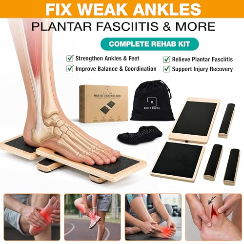 Ankle Balance Board for Stability & Strength – Foot & Ankle Trainer for Plantar Fasciitis Support, Sprained Ankle Recovery, Physical Therapy Equipment Kit with Exercise Book, Grip Sock & Carry Bag