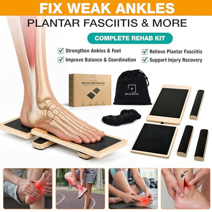 Ankle Balance Board for Stability & Strength – Foot & Ankle Trainer for Plantar Fasciitis Support, Sprained Ankle Recovery, Physical Therapy Equipment Kit with Exercise Book, Grip Sock & Carry Bag