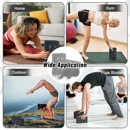 RETON Yoga Blocks Set with Straps, High Density Yoga Bricks, Lightweight EVA Foam Pilates Block, 2 Yoga Blocks with 2 Straps for Yoga, Pilates, Fitness, Stretching and Toning