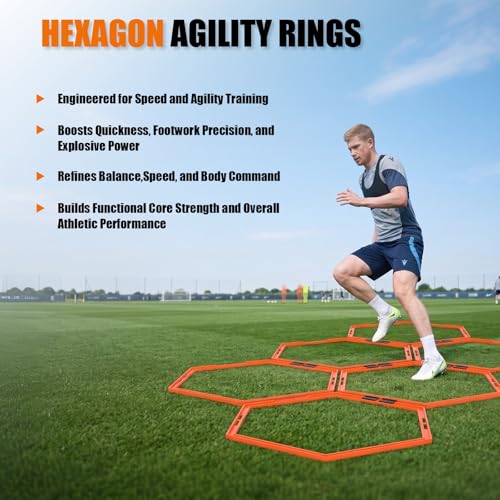 6PCS Hex Agility Rings, Speed Rings, Premium Hexagon Rings with Carry Bag, Portable Agility Hurdles Ladder for Agility Footwork Training