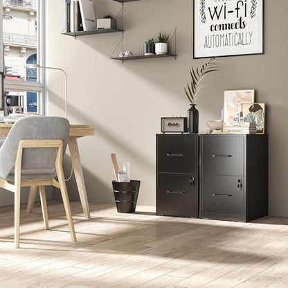 Metal File Cabinet with Drawer Heavy Duty Locking File Cabinets - color: Black, size: 25.6"H-2 drawers