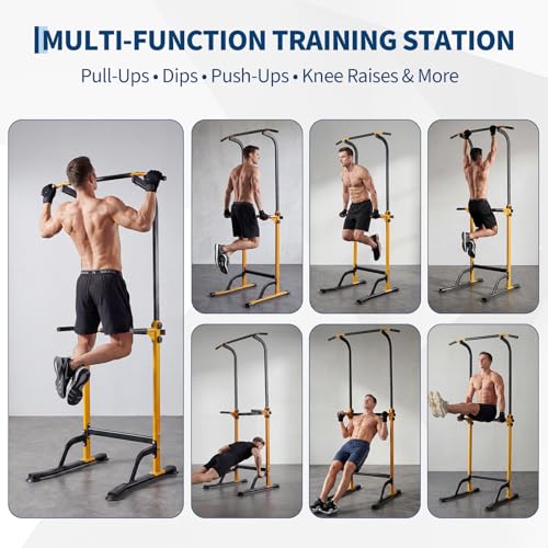 Pull Up Dip Station – Adjustable Power Tower with 10 Levels, 330LBS Capacity, Heavy Duty Steel Frame, Home Gym Strength Training