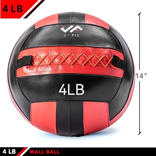 JFit Wall Ball – Premium Soft Weighted Exercise Ball for Strength, Conditioning, Gym & Home Workouts, 4-30 LB - color: Red/Black, style: 4-Pound
