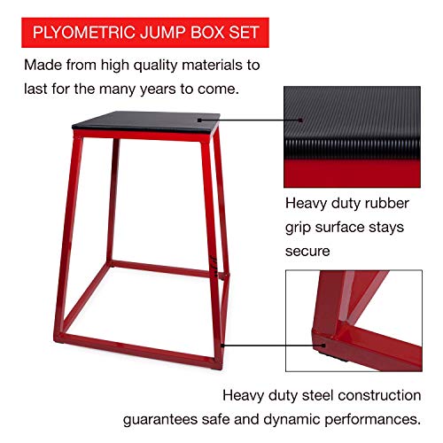 JFIT Plyometric Boxes - Made in Taiwan NO Assembly Required Single - Height Box Set and Adjustable Box Options Plyometric Platform and Jumping Agility Box for Training Conditioning Strength Training - style: 18" Height (Single Plyo Box)