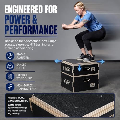 Rep Wooden Plyo Box | Stackable Jump Platforms for Home Gym Workouts | Multiple Height Options from 4, 6.8 and 12" Exercise Step Up Boxes for CrossFit & Plyometric Training | Durable Fitness Equipment