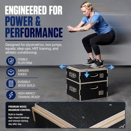 Rep Wooden Plyo Box | Stackable Jump Platforms for Home Gym Workouts | Multiple Height Options from 4, 6.8 and 12" Exercise Step Up Boxes for CrossFit & Plyometric Training | Durable Fitness Equipment