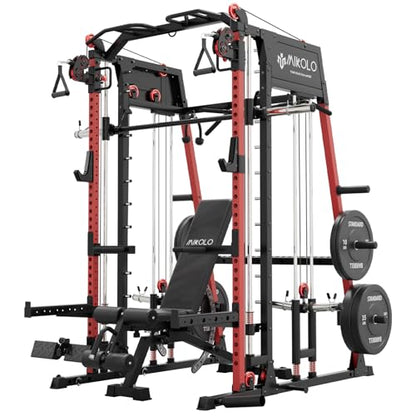 Mikolo M4 2.0 Standard/Ultra/Elite Smith Machine, 2200lbs Squat Rack with LAT-Pull Down System & Cable Crossover Machine, Training Equipment with Leg Hold-Down Attachment