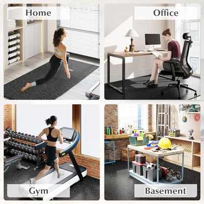 24 Tiles Exercise Mat, 96 Sq.Ft Interlocking Foam Floor Mat with Rubber Top, Non-Slip Waterproof Puzzle Gym Mat for Home Workout Equipment & Garage, 0.79" Thick (Black)