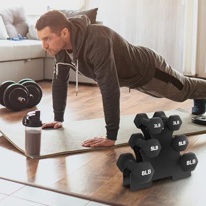 BalanceFrom Neoprene Coated Iron Dumbbell Hex Weights Set with Stand – Color-Coded or Black Options with Non-Slip Grip for Strength Training, Resistance Workouts, and Home Gym Fitness