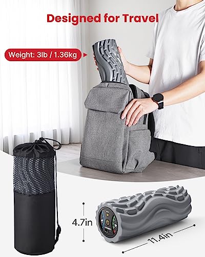 FITINDEX Vibrating Foam Roller for Back Pain, FSA&HSA Eligible, 5-Speed Muscle Massage, Exercise, Muscles Deep Tissue, Physical Therapy, Pilates, Yoga, Neck, Leg, Rechargeable, Travel Portable, Gray - color: Gray