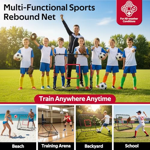 Volleyball Rebounder Net 40"x40" – Adjustable Angles Bounce Back Training Equipment for Volleyball, Baseball, Softball & Lacrosse, Durable, Portable, Easy Setup for Indoor & Outdoor Practice