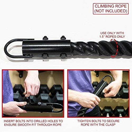 1½" Climbing Rope Clamp, 2 Sets 1.5” Battle Rope Attachment Hook Accessories, Rope Clasp for Rope Climb, Climbing Training Garage Home Gym Workout Fitness Strength Training