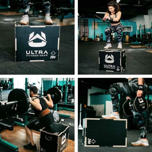 Wooden Plyo Box, 31 Plyometric Jump Training Squat, Step Up, Jumps & More Workout Size S, M, L, XL, Home Gym Exercise Equipment (Black Anti-Slip, Small 16/14/12)