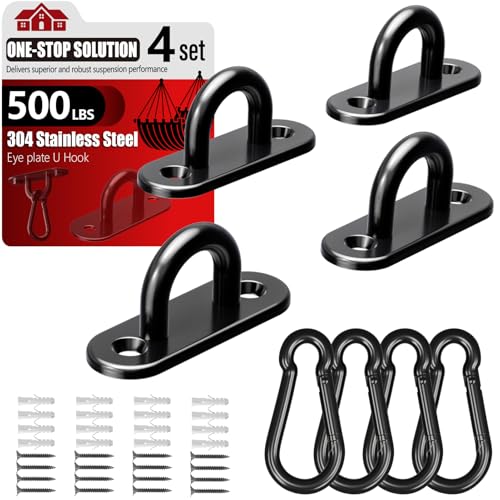 sprookber 304 Stainless Steel Pad Eye Snap Hook, M5 Ceiling Hook 500Lb,8Pcs - size: 2 Inch, style: Black Oval