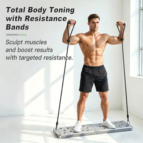 Aluminum Push Up Board with Resistance Bands, 1100 lb - color: silver
