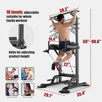 Power Tower Pull Up Bar for Home Gym, Multi Functional Pull Up Bar Stand Dip Bar Station, Adjustable Height Workout Dip Station Strength Training Fitness Equipment
