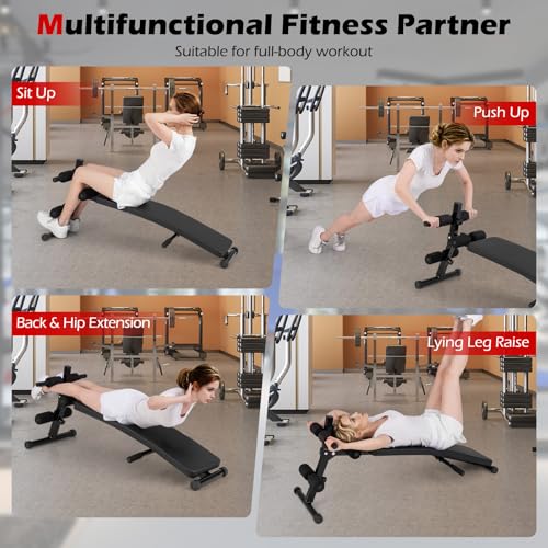 Sit Up Bench, Folding Exercise Bench Ab Workout Equipment, Adjustable Decline Workout Bench for Home Gym