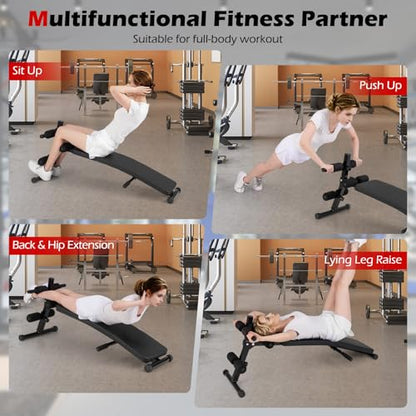 Sit Up Bench, Folding Exercise Bench Ab Workout Equipment, Adjustable Decline Workout Bench for Home Gym