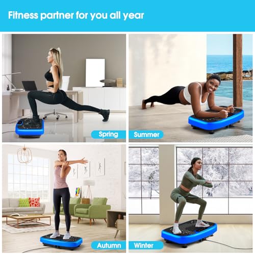 SoftGym Waver Vibration Plate Exercise Machine for Lymphatic Drainage Weight Loss,120 Speed Levels Vibrating Platform with Resistance Bands,Full-Body Workout Equipment for Muscle Activation - style: Slim- Blue