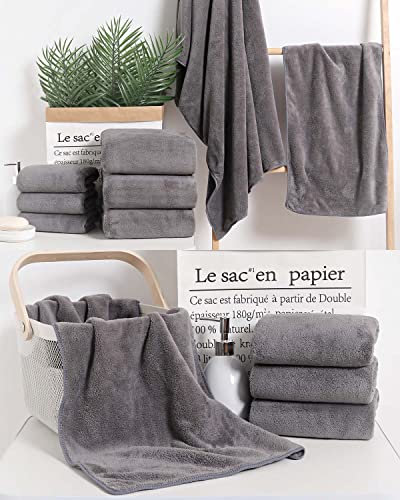 Lumimi Towel Set of 6 Very Soft Microfiber 3 Bath and 3 Hand Towels Quick Dry Light Weight for Bathroom Gym Salon, 6 Pack Dark Grey - color: Dark Grey, size: 3 Bath + 3 Hand