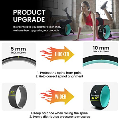 Yoga Wheel Set of 2, Upgraded 10MM Thick Back Wheels for Pain Relief & Stretching, Strongest Back Roller for Deep Tissue Massage, Improving Yoga Poses Backbend - style: Set of 2