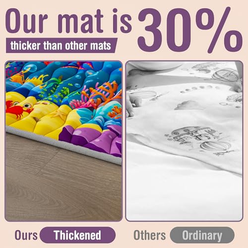 Baby Play Mat, 50x50 Thickened Playpen Mat, Waterproof & Non-Slip, Foldable Play Mat for Floor, Machine Washable Crawling Mats for Infants & Toddlers, Floor Activity and Playing & Learning, Sea World