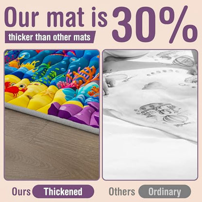 Baby Play Mat, 50x50 Thickened Playpen Mat, Waterproof & Non-Slip, Foldable Play Mat for Floor, Machine Washable Crawling Mats for Infants & Toddlers, Floor Activity and Playing & Learning, Sea World