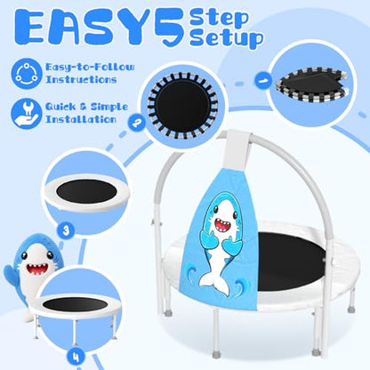 36" Toddler Trampoline, 3FT ASTM Certified Foldable Mini Trampoline for Kids with Animal Pattern, Kids Trampolines Indoor with Foam Handle, Gifts for Boys&Girls